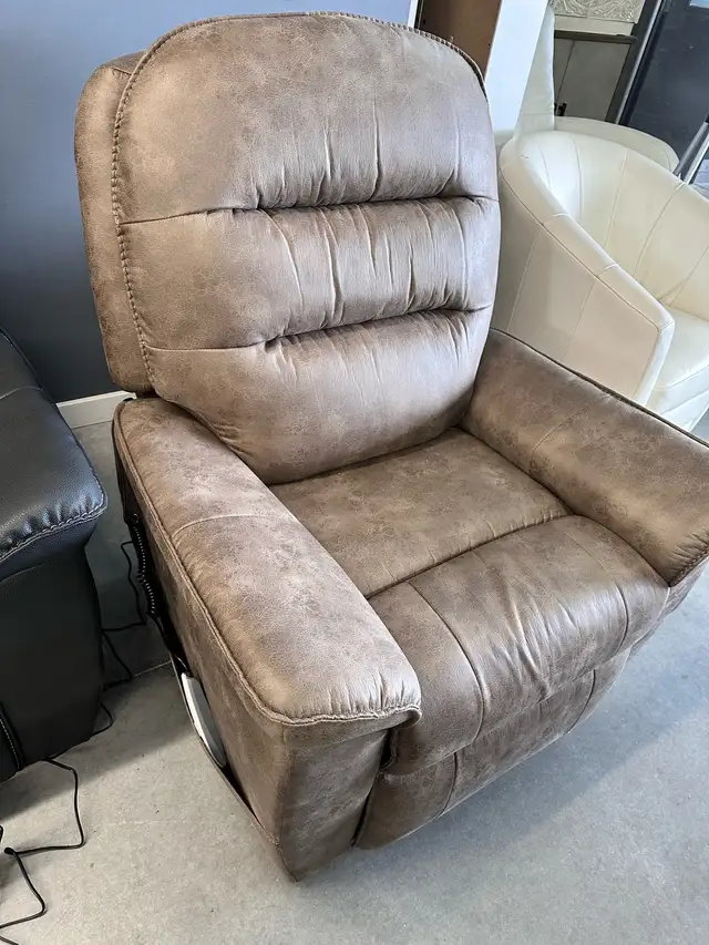 Brown fabric power reclining lift chair