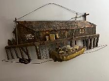 Free delivery used Rustic Metal Fishing Shack and Boat Wall Art
