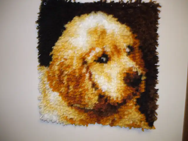 Latch Hooked Items ready to be penned to your wallr wall