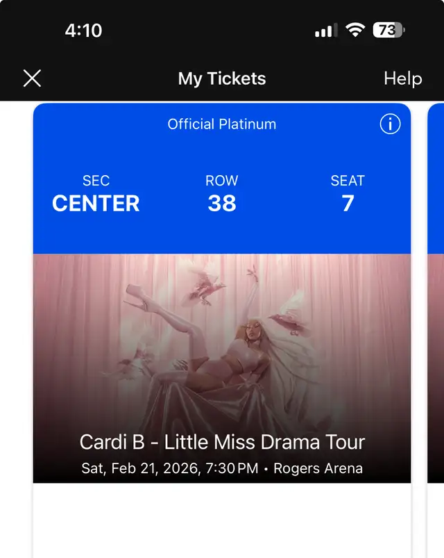 Cardi B Vancouver conecrt Front Stage (Center) 1 ticket