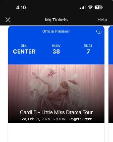 Cardi B Vancouver conecrt Front Stage (Center) 1 ticket