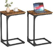 VASAGLE Set of 2 C-Shaped Side Tables – Rustic Brown   Black