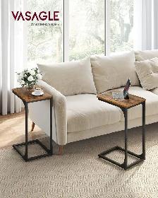 VASAGLE Set of 2 C-Shaped Side Tables – Rustic Brown   Black - Photo 4