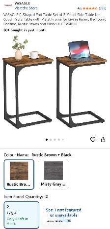 VASAGLE Set of 2 C-Shaped Side Tables – Rustic Brown   Black - Photo 9