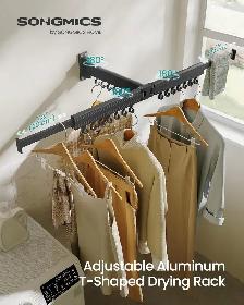 SONGMICS Wall-Mounted Clothes Drying Rack – Ink Black - Photo 2