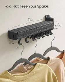 SONGMICS Wall-Mounted Clothes Drying Rack – Ink Black - Photo 6