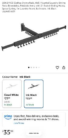 SONGMICS Wall-Mounted Clothes Drying Rack – Ink Black - Photo 9