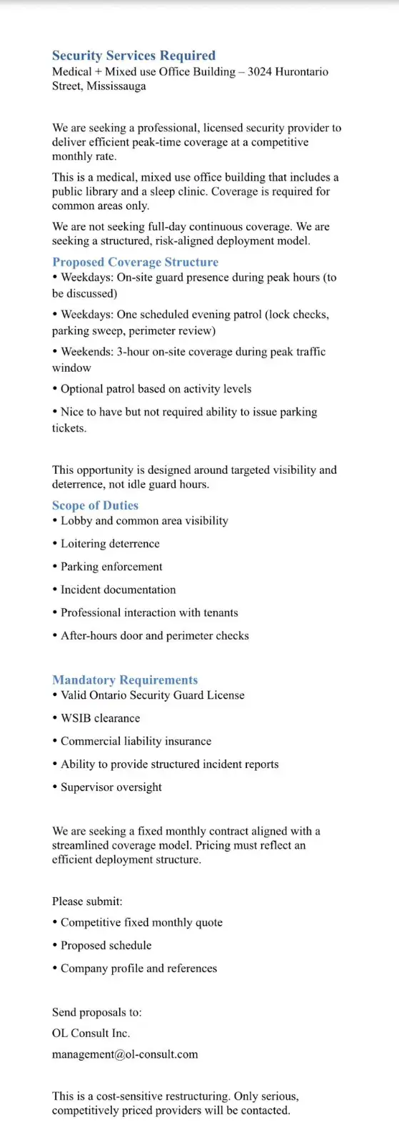 Security Services Required