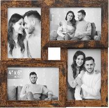 SONGMICS 4-Photo Collage Frame – Rustic Brown (4x6")
