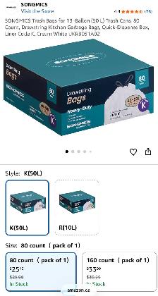 SONGMICS 13-Gallon Heavy-Duty Trash Bags – Cream White - Photo 8