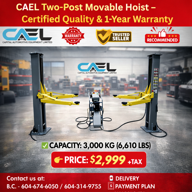 New CAEL Two-Post Movable Hoist – Certified &Warranty &Finance