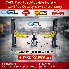 New CAEL Two-Post Movable Hoist – Certified &Warranty &Finance