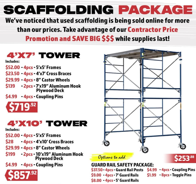 Scaffolding Tower Contractor Price SALE!