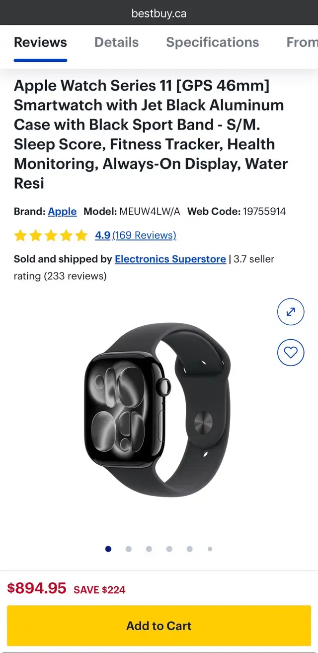Apple Watch Series 11 64GB, 46mm Jet Black