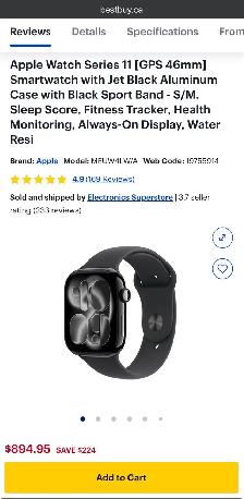 Apple Watch Series 11 64GB, 46mm Jet Black