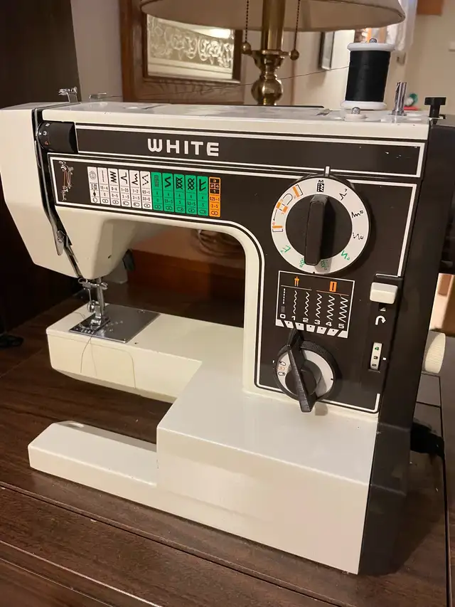 White  Sewing Machine and Cabinet