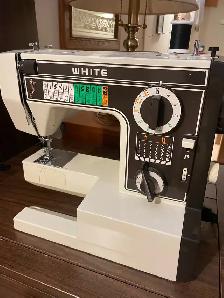 White  Sewing Machine and Cabinet