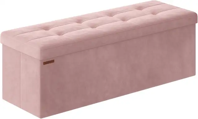 SONGMICS Velvet Folding Storage Ottoman Bench – Jelly Pink
