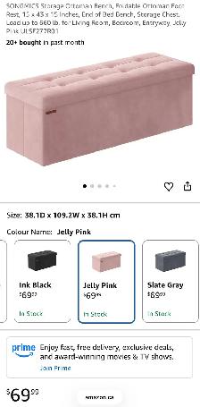 SONGMICS Velvet Folding Storage Ottoman Bench – Jelly Pink - Photo 8