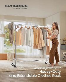 SONGMICS Heavy-Duty Rolling Garment Rack – Extendable Silver - Photo 2