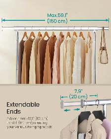 SONGMICS Heavy-Duty Rolling Garment Rack – Extendable Silver - Photo 4