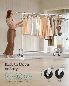 SONGMICS Heavy-Duty Rolling Garment Rack – Extendable Silver - Photo 5