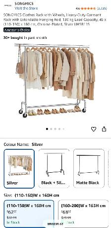 SONGMICS Heavy-Duty Rolling Garment Rack – Extendable Silver - Photo 7