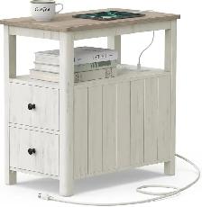 VASAGLE Coastal Side Table with Charging Station
