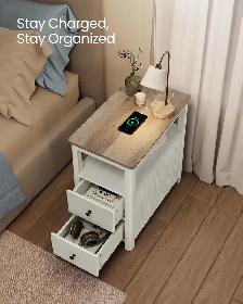 VASAGLE Coastal Side Table with Charging Station - Photo 5