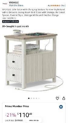 VASAGLE Coastal Side Table with Charging Station - Photo 8