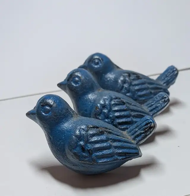 Set of 3 Blue Cast Iron Bird Drawer Pulls –Rustic Hardware