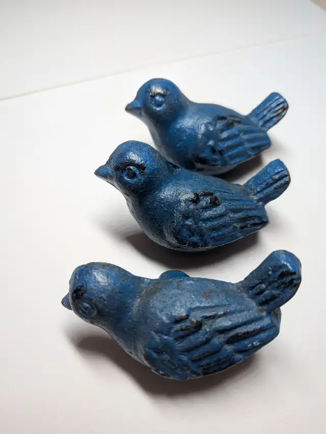 Set of 3 Blue Cast Iron Bird Drawer Pulls –Rustic Hardware - Photo 2