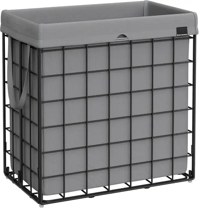 SONGMICS Collapsible Laundry Basket – Black   Gray (29 Gallon)