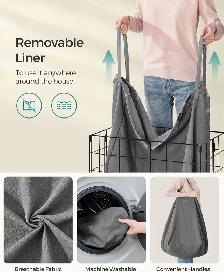 SONGMICS Collapsible Laundry Basket – Black   Gray (29 Gallon) - Photo 7