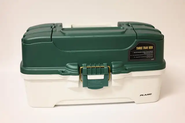 Fishing Gear Fishing Box with 3 Tray Green Metallic Off White