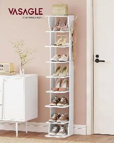 9-Tier Slim Shoe Rack with Hooks – White - Photo 2