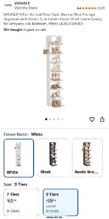 9-Tier Slim Shoe Rack with Hooks – White - Photo 9