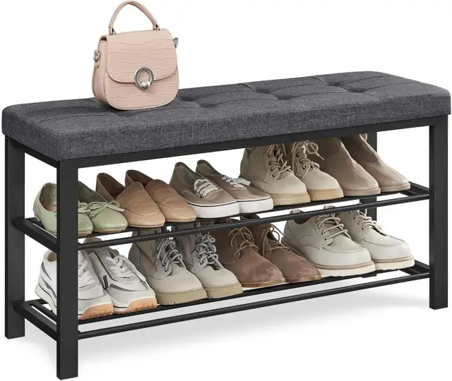 Shoe Bench with Cushion – Dark Gray & Ink Black