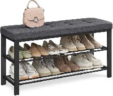 Shoe Bench with Cushion – Dark Gray & Ink Black