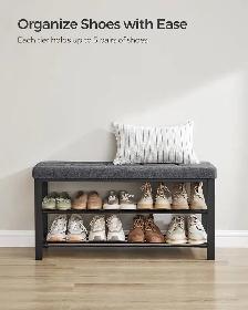 Shoe Bench with Cushion – Dark Gray & Ink Black - Photo 5