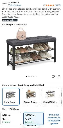 Shoe Bench with Cushion – Dark Gray & Ink Black - Photo 7