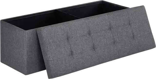 SONGMICS MAZIE Storage Ottoman Bench – Dark Gray