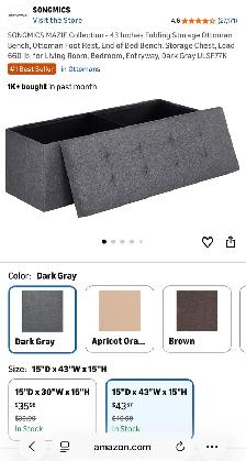 SONGMICS MAZIE Storage Ottoman Bench – Dark Gray - Photo 7