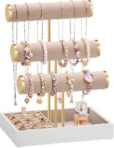 SONGMICS Jewelry Display Stand – Cloud White   Camel Brown