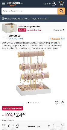 SONGMICS Jewelry Display Stand – Cloud White   Camel Brown - Photo 7