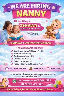 We Are Hiring – Nanny (Oshawa & Surrounding Areas)