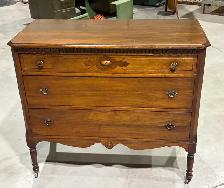 Vintage "Gibbard" Walnut Three-Drawer Dresser (w Carved Apron)