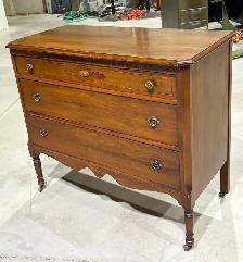 Vintage "Gibbard" Walnut Three-Drawer Dresser (w Carved Apron) - Photo 2