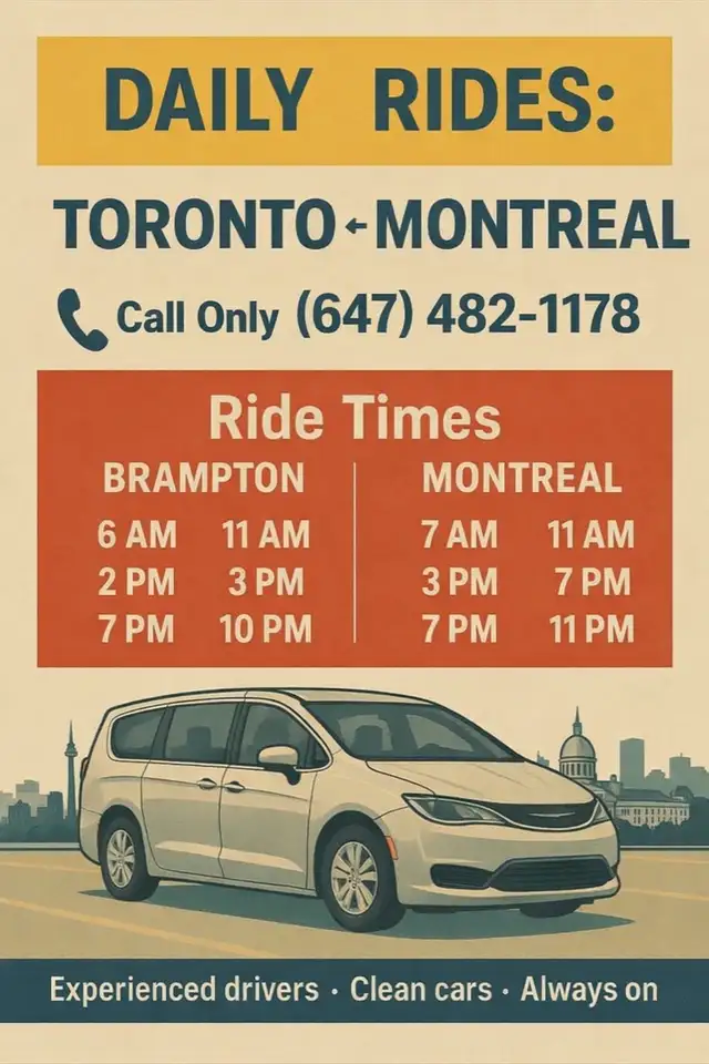 Toronto to Montreal Daily Rideshare Door to Door