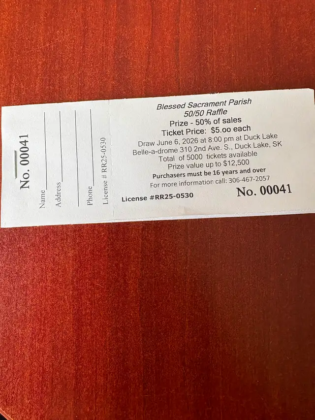 50/50 Raffle for Blessed Sacrament Parish